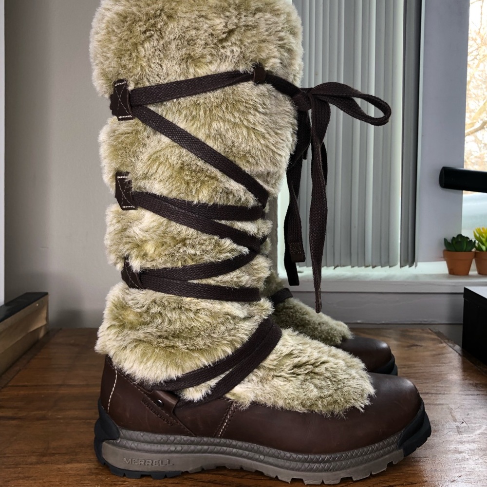 Merrell Brown Leather & Faux Fur Katia Winter Boots Sz 8.5